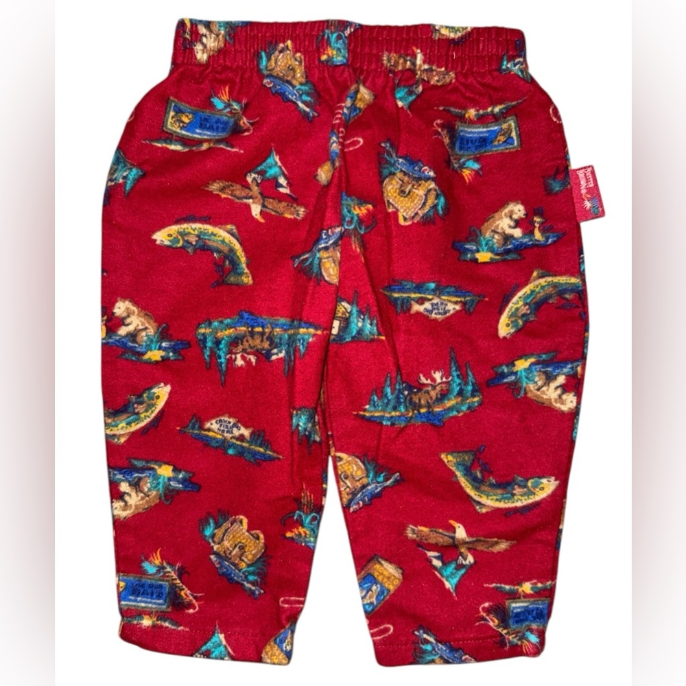 Vintage Buster Brown Baby 12 Months USA Made Red Flannel Fish Hunting Bear Pants